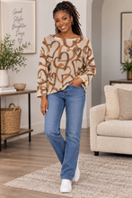 Load image into Gallery viewer, Abstract Heart Print Relaxed Fit Sweater – Cream & Brown