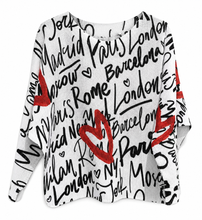 Load image into Gallery viewer, Women’s Paris City-Print Knit Sweater – Black, Red & White