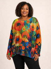 Load image into Gallery viewer, Women’s Colorful Abstract Floral Knit Sweater – Orange, Blue & Yellow