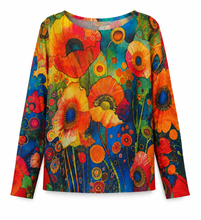 Load image into Gallery viewer, Women’s Colorful Abstract Floral Knit Sweater – Orange, Blue & Yellow