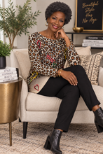 Load image into Gallery viewer, Leopard & Heart Print Relaxed Fit Sweater – Beige & Brown