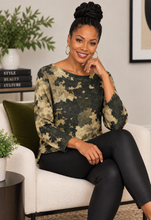 Load image into Gallery viewer, Abstract Camo Print Relaxed Fit Sweater – Olive & Beige