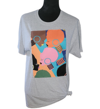 Load image into Gallery viewer, T-Shirts - Ankara Grey Colorful Afro Heads