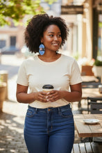 Load image into Gallery viewer, Hand-Painted Blue Floral Wood Earrings | Lightweight Artisan Statement Earrings