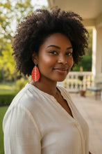 Load image into Gallery viewer, Hand-Painted Red Teardrop Wood Earrings | Colorful Artisan Statement Jewelry