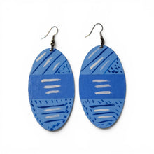 Load image into Gallery viewer, Hand-Painted Blue Wooden Earrings | Lightweight Artisan Statement Jewelry
