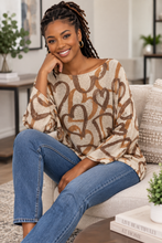 Load image into Gallery viewer, Abstract Heart Print Relaxed Fit Sweater – Cream &amp; Brown
