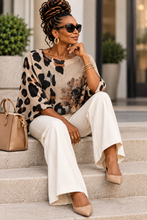 Load image into Gallery viewer, Leopard &amp; Floral Print Lightweight Oversized Sweater – Beige, Black &amp; Brown
