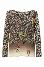 Load image into Gallery viewer, Women’s Leopard-Print Heart Knit Sweater – Cream &amp; Brown
