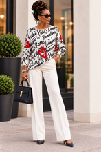 Load image into Gallery viewer, City Script &amp; Heart Print Relaxed Fit Sweater – Black, White &amp; Red
