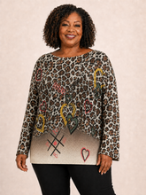 Load image into Gallery viewer, Women’s Leopard-Print Heart Knit Sweater – Cream &amp; Brown
