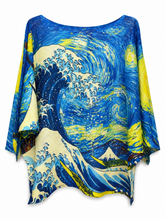 Load image into Gallery viewer, Women’s Starry Night Ocean Wave Knit Sweater – Blue &amp; Yellow
