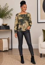 Load image into Gallery viewer, Abstract Camo Print Relaxed Fit Sweater – Olive &amp; Beige
