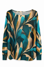 Load image into Gallery viewer, Women’s Teal Abstract-Print Knit Sweater with Ribbed Cuffs
