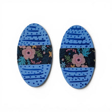 Load image into Gallery viewer, Hand-Painted Blue Floral Wood Earrings | Lightweight Artisan Statement Earrings
