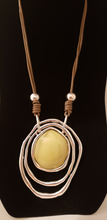 Load image into Gallery viewer, Moonstone Faux Leather Cord and Silver Plated Large Egg Shaped Bead Necklace
