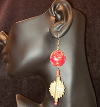 Load image into Gallery viewer, Red and Gold Beads and Copper Disc Earrings #BE114
