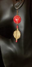 Load image into Gallery viewer, Red and Gold Beads and Copper Disc Earrings #BE114
