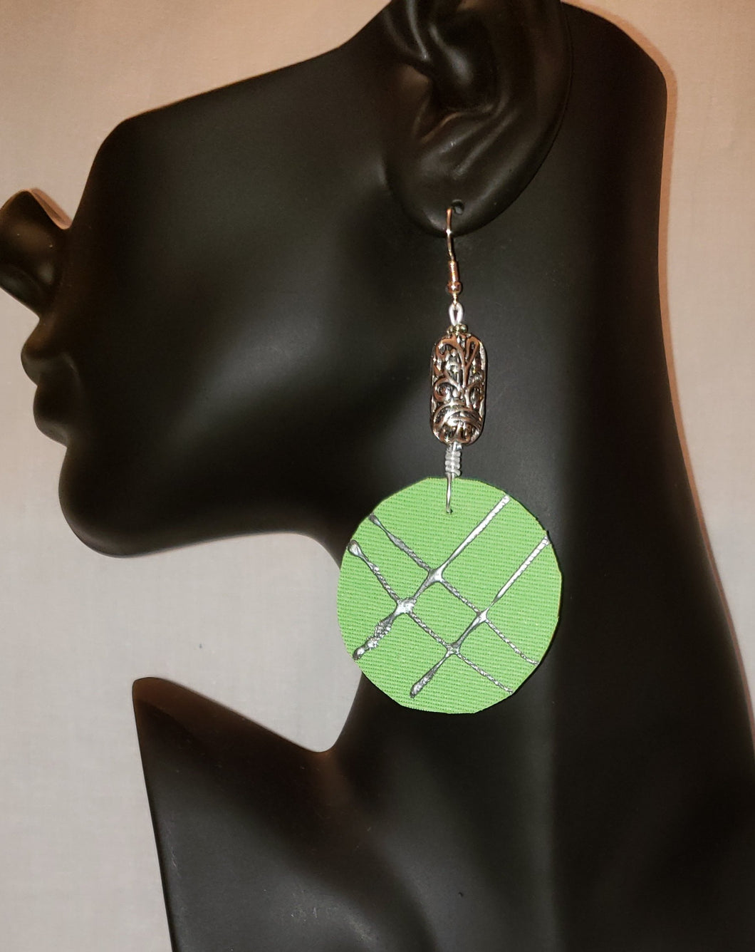 Spring Green Denim and Silver Tone Etched Bead #FP102