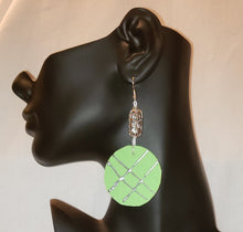 Load image into Gallery viewer, Spring Green Denim and Silver Tone Etched Bead #FP102
