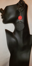 Load image into Gallery viewer, Black Wood Disc and Carved Red Bead Earring WE102
