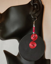 Load image into Gallery viewer, Black Denim and Red Swirl Earrings WE101

