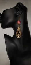 Load image into Gallery viewer, Red and Gold Fan Earrings #BE115
