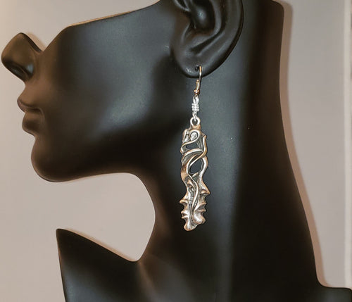 Duality Pewter Face Earrings
