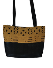 Load image into Gallery viewer, Handcrafted Large Afrocentric Mudcloth and Black Faux Suede Fully Lined Tote Bag
