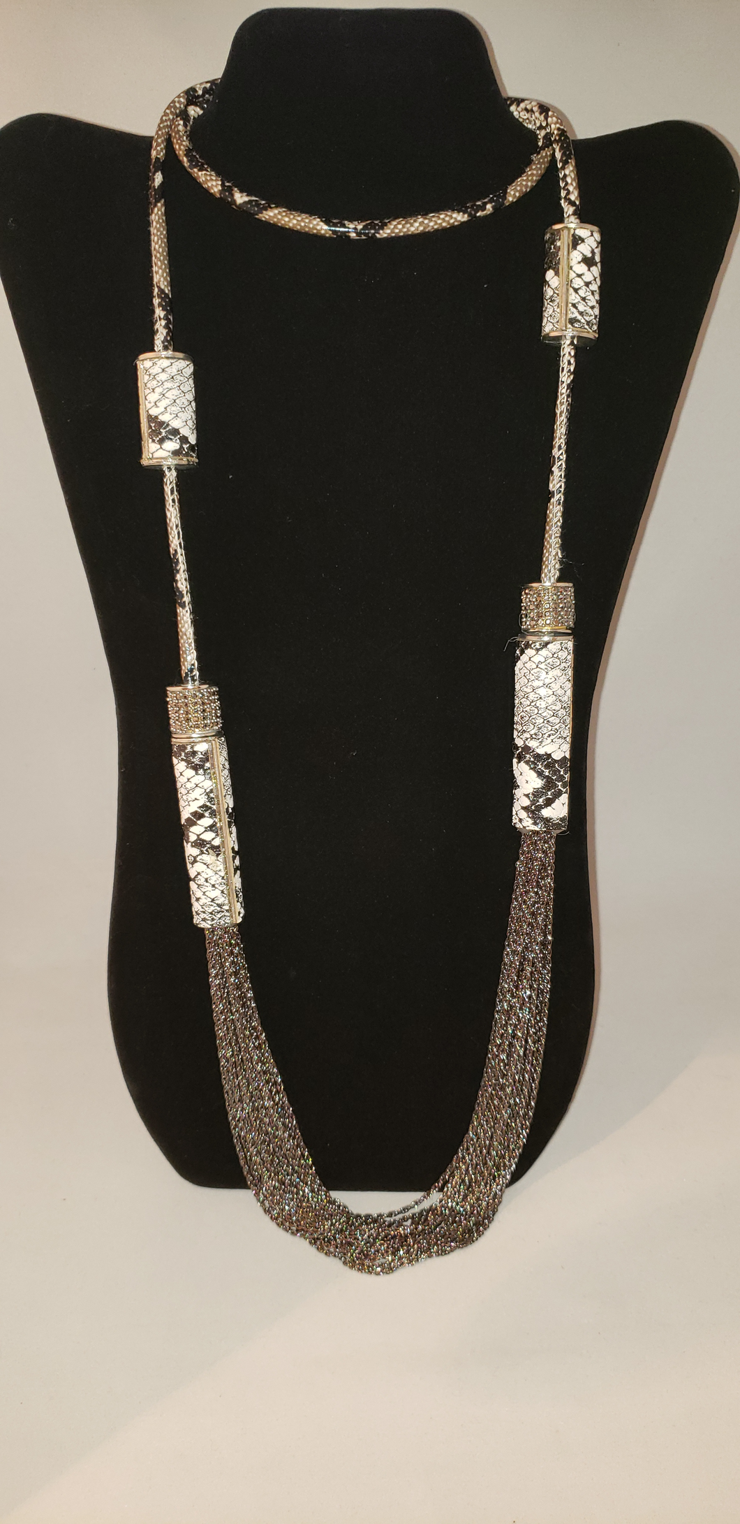Faux Leather Snakeskin Print and Chain Necklace