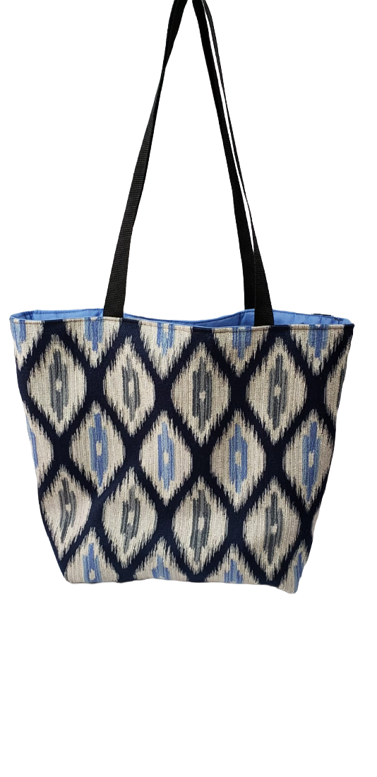 Aztec Blue and Black Large Handcrafted Tote Bag