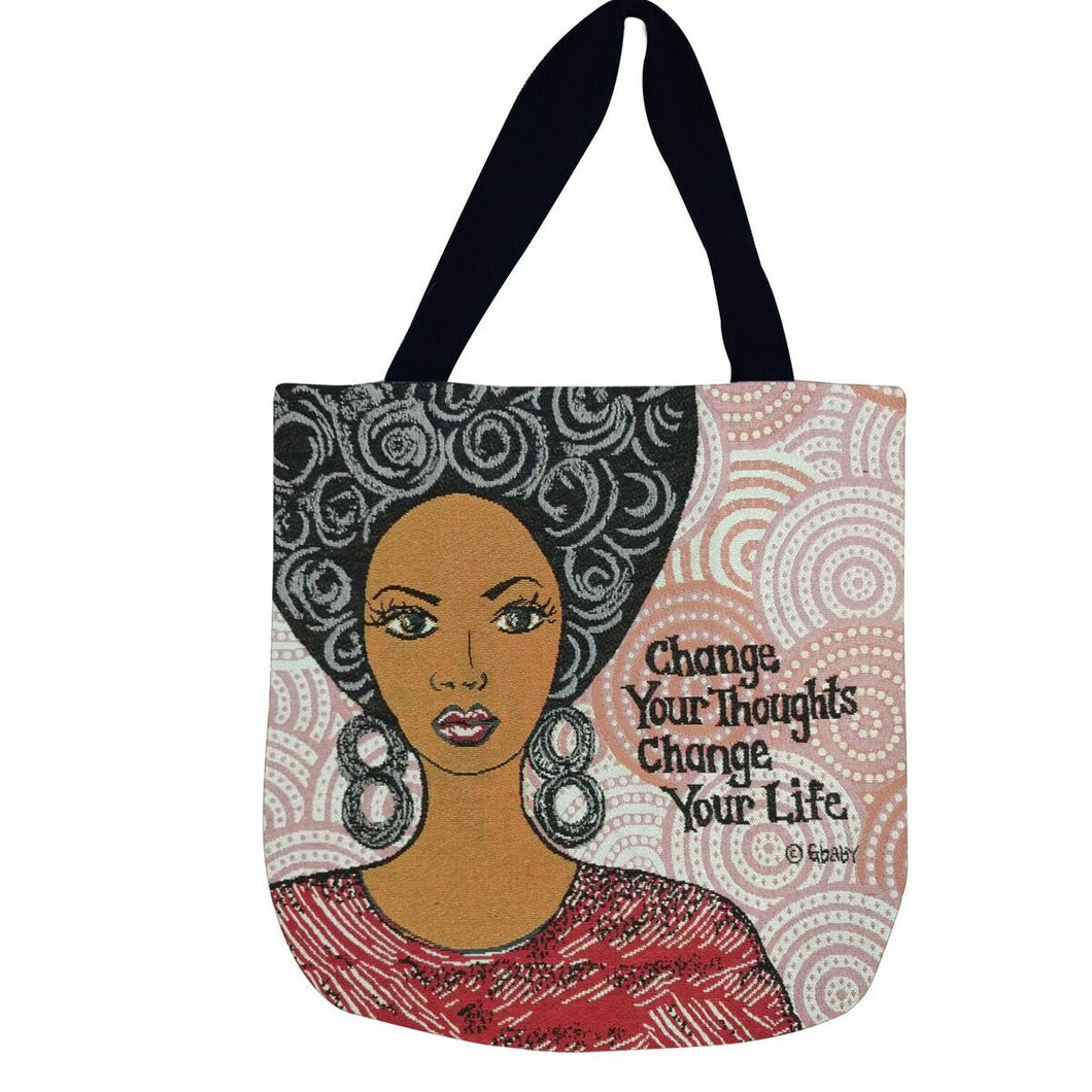 Change Your Thoughts Tote - #GiftforMe, #BirthdayGift, #MothersDayGift, #Affirmation, #EthnicTote,  #BlackArt