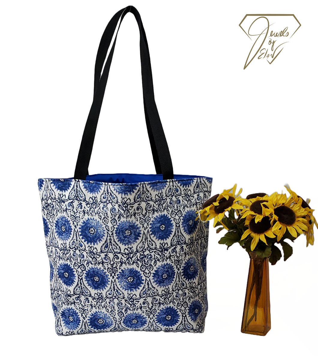 Handcrafted Blue Floral Print Tote Bag