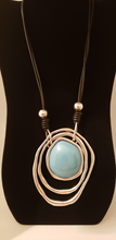 Load image into Gallery viewer, Moonstone Faux Leather Cord and Silver Plated Large Egg Shaped Bead Necklace
